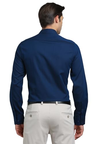 Turtle Men 100% Cotton Slim Fit Indigo Blue Dobby Print Formal Shirt