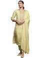 VARANGA Women Beige Embroidered Straight Kurta Paired With Tonal Embroidered Bottom And Embroidered Dupatta