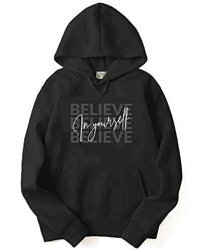 ADRO Men's Cotton Neck Hooded Sweatshirt (H22-M-INV-BL_Black_XL)