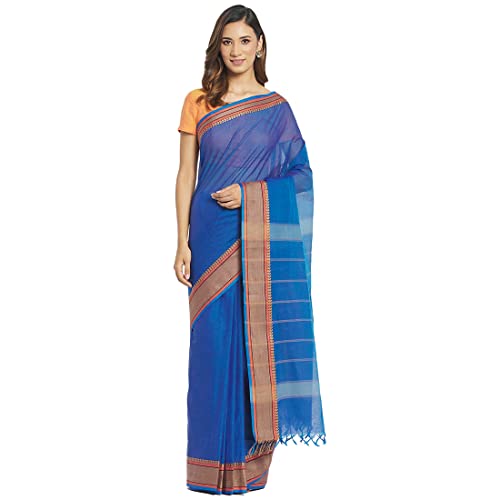 Fabindia Women Cotton Woven Sari Blue_Freesize