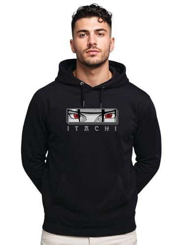 ADRO Mens Black Itachi Uchiha Hoodie | 320 GSM Heavyweight Cotton Poly Fleece Printed Hoodies | Anime-Inspired Naruto Sharingan