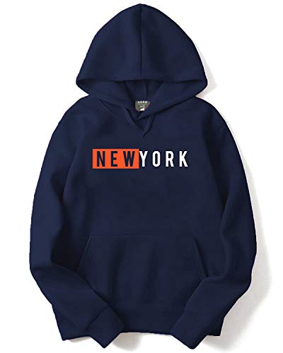 ADRO Men's Cotton Neck Hooded Sweatshirt (H20-M-NKY-NB_Navy_XL)