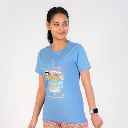 Rupa Colors Playsure Printed Cotton Blended Round Neck Womens T-Shirt, Short-Sleeve, Pack of 1
