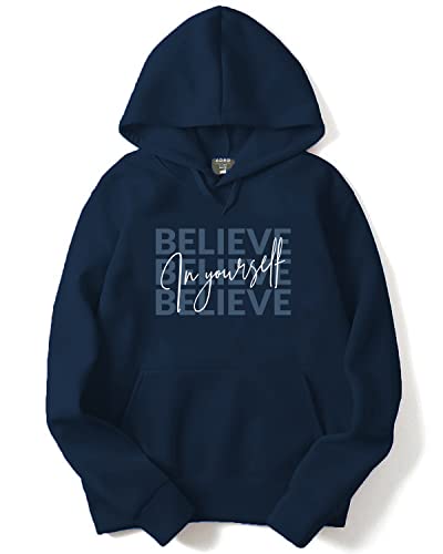 ADRO Believe in Your Self Printed Hoodie/Sweatshirt for Men (H22-M-INV-NB_Navy_S)