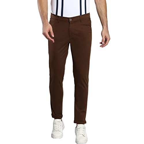 Dennis Lingo Solid Cotton MenS Casual Trouser, Tapered Fit, Mid Rise, Chinos Trousers Brown