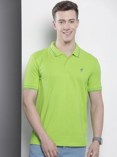 The Indian Garage Co Men Slim Fit Solid Polo Collar Tshirt Lime Green