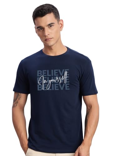 ADRO Mens Navy Motivational Printed Tshirt | Regular Fit T Shirt | Cotton Lycra Stretch Fabric | Sizes S to 5XL| Believe in You