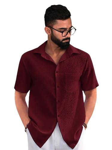 PinkMint Popcorn Shirt for Men ll Textured Shirts for Men ll Stylish Half Sleeve Shirt ll Goa Wear ll Regular Fit Shirt Marron