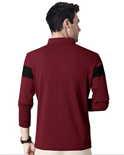 EYEBOGLER Polo Neck Full Sleeve Printed Casual Men Tshirt Wine Red Black