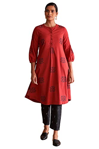 W for Woman Red Yarn Dyed Dobby Kurta