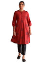 W for Woman Red Yarn Dyed Dobby Kurta