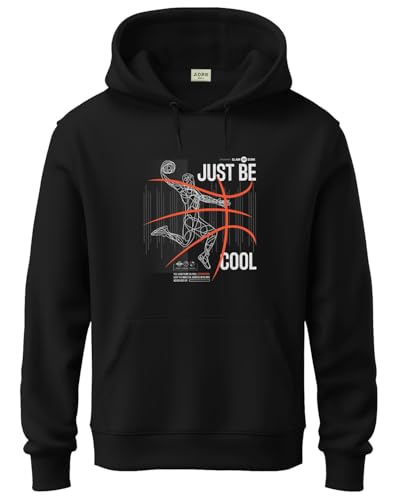 ADRO Men's Cotton Blend Neck Hooded Sweatshirt (H24-BCL-BL_Black