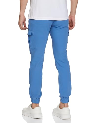 The Indian Garage Co Men Slim Fit Solid Mid-Rise Stretchable Cuffed Cargos Airforce Blue