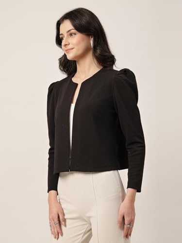 Style Quotient Women Solid Texture Black Regular Fit Open Front Shrug