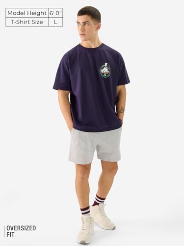 The Souled Store Official Disney: Quack Hard Men And Boys Short Sleeve Round Neck Purple Cotton Oversize T-Shirt