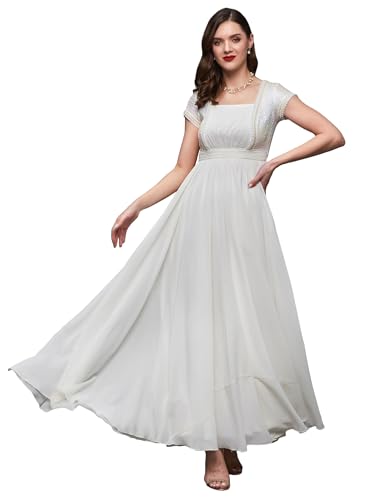 Miss Chase WomenS Square Neck Self Designed Maxi Dress (Mcss23D06-68-114-06, Off White, Xl)