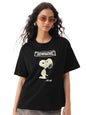 The Souled Store Peanuts: Overthink Women and Girls Short Sleeves Round Neck Black Graphic Printed Cotton Lightweight Everyday S