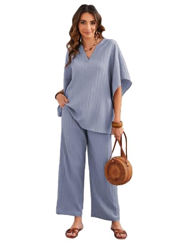 TADKEE Womens Solid Color V-Neck Kaftan Sleeve Co-ord Set for Women | Casual Wear Co ord Set | Kurta Set for Women (FN-Sugar-Co