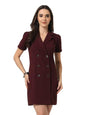 Style Quotient Women Solid Maroon Texture Polyester Regular Fit Semi Formal Blazer Dress