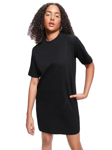 Bewakoof Womens Solid Oversized Fit Half Sleeve Round Neck Cotton T-Shirt Dress_546230_Black_XL