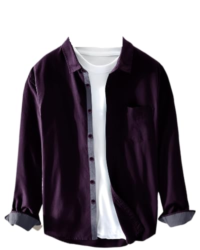 Pinkmint Men Cotton Soild Spread Collar Long Sleeve Shirt Formal Wear Purple