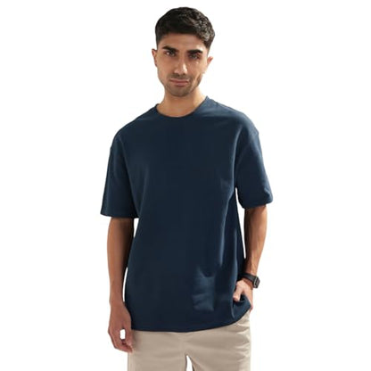 Nobero MenS Self Design Oversized Fit T-Shirt (1M-Twts-R0102_Navy Blue