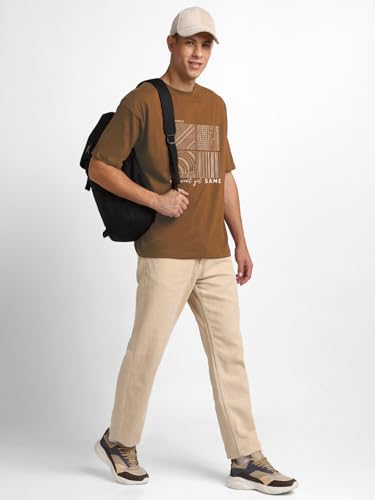 Nobero MenS Graphic Print Oversized Fit T-Shirt (1M-Twts-C0933-X_Brown