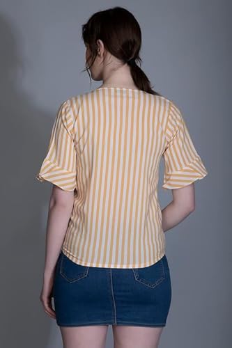 Leriya Fashion WomenS Western Striped V-Neck Tops | Ruffle Sleeves | Comfortable Cotton Printed Button Down Tops For Casual | O