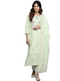 VARANGA Women Green Thread And Sequins Embroidered Kurta With Tonal Bottom And Dupatta