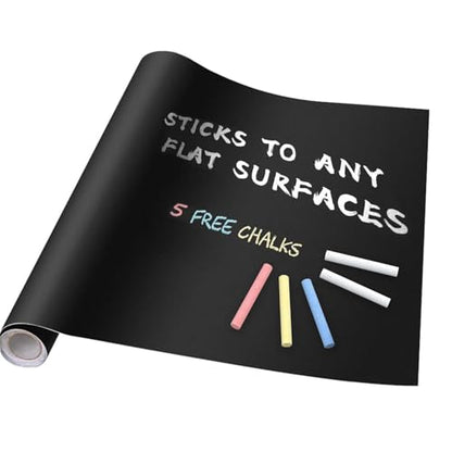 YAJNAS Black Chalkboard Sticker for Kids | Removable Wall-Mounted Blackboard for Home, School, Office | Includes 5 Colorful Chal