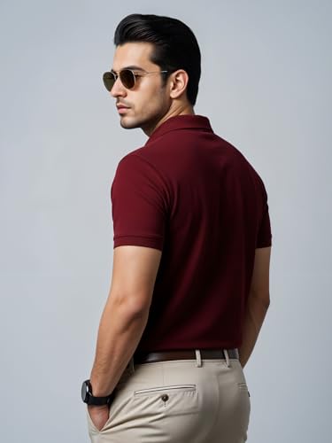 Mens Premium Cotton Polo T-Shirt | 220 GSM Soft Fabric | Casual Stylish Look | Contrast Collar Design Maroon Polo T Shirt | Polo