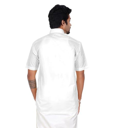 PRAKSAM Cotton ARTSILK Mens Half Sleeve White Shirt
