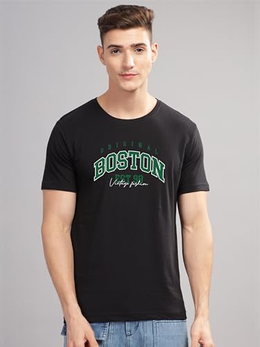 ADRO Mens Printed T Shirt - Premium Cotton Graphic Printed Tshirt - Black T-Shirt - RN24-BOST-BL