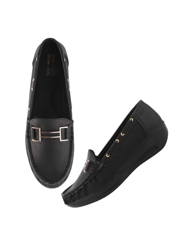 Shoetopia Womens Flat Loafers Black