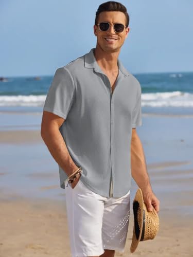 Cb-Colebrook MenS Waffle Knit Textured Button-Down Wrinkle Free Casual Shirts, Short Sleeves, Summer Beach Tops (In, Alpha, 2Xl