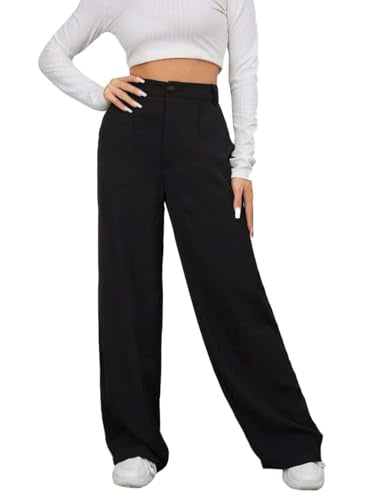 Toochki Tailored Trousers for Women | Womens High-Waisted Pant | Solid Korean Bottom Wear Trouser Black