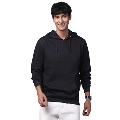 ADRO Mens Cotton Solid Hoodie Sweatshirts (H23-PLN-NB_Navy_XL)