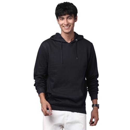 ADRO Mens Cotton Solid Hoodie Sweatshirts (H23-PLN-NB_Navy_XL)
