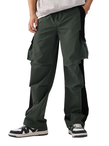The Souled Store Parachute Pants: Riveria Men and Boys Elasticated Toggles Leg Closure Cotton Baggy Fit Parachute Pants