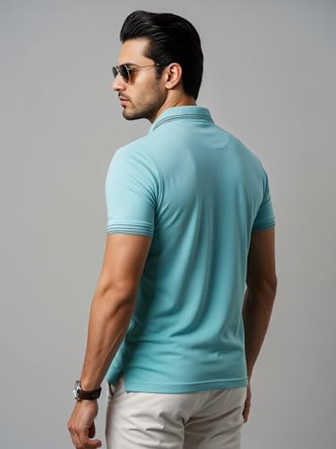 Mens Premium Cotton Polo T-Shirt | 220 GSM Soft Fabric | Casual Stylish Look | Contrast Collar Design Mint Polo T Shirt | Polo T