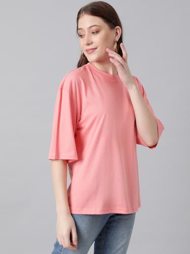 KOTTY Womens Cotton Blend Solid Oversized T-Shirts