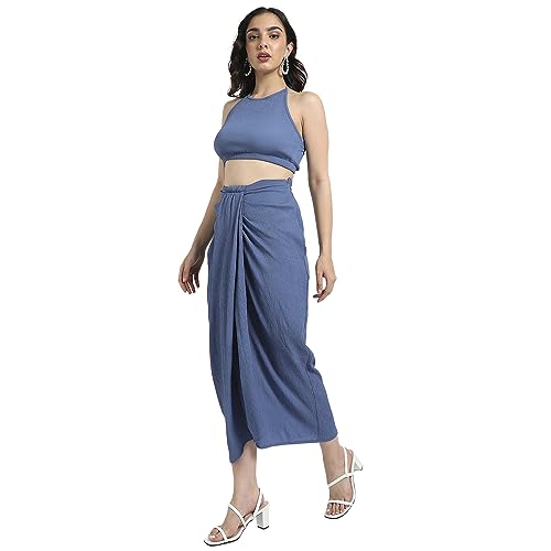 Campus Sutra Womens Yellow Halter Neck Co-Ord Set for Casual Wear | Sleeveless | Polyester Fabric | Halter Neck Clothing Set Cr