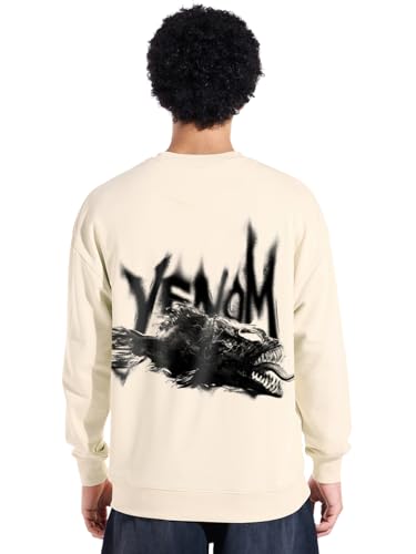 Bewakoof MenS Graphic Print Oversized Fit Full Sleeve Round Neck Polycotton Sweatshirt_648855_Beige_M