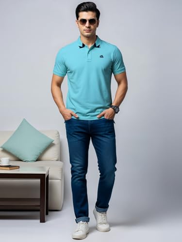 Mens Premium Cotton Polo T-Shirt | 220 GSM Soft Fabric | Casual Stylish Look | Contrast Collar Design Mint Polo T Shirt | Polo T