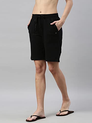 Enamor Essentials Womens Mid Rise Relaxed Fit 100% Cotton Knee Length Shorts Bermuda with Elasticated Waistband and Pockets - E