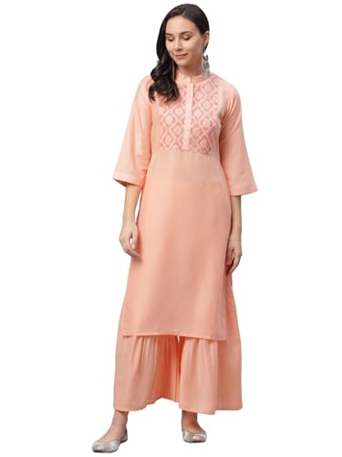 Libas Peach Printed Crepe Straight Kurta