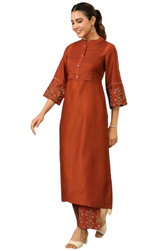 Gosriki WomenS Rayon Viscose Embroidery Straight Kurta With Palazzo (Mayli Maroon-Vks02-Gs_M_Maroon_Medium)