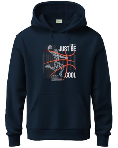 ADRO Mens Cotton Blend Neck Hooded Sweatshirt (H24-BCL-NB_Navy Blue