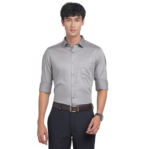 Turtle Men 100% Cotton Slim Fit Grey Solid Formal Shirt