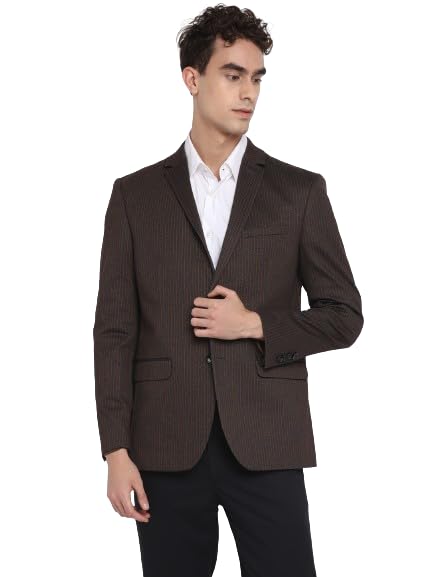 Turtle Men Knitted Brown Striped Regular Fit Full Sleeve Casual Blazer